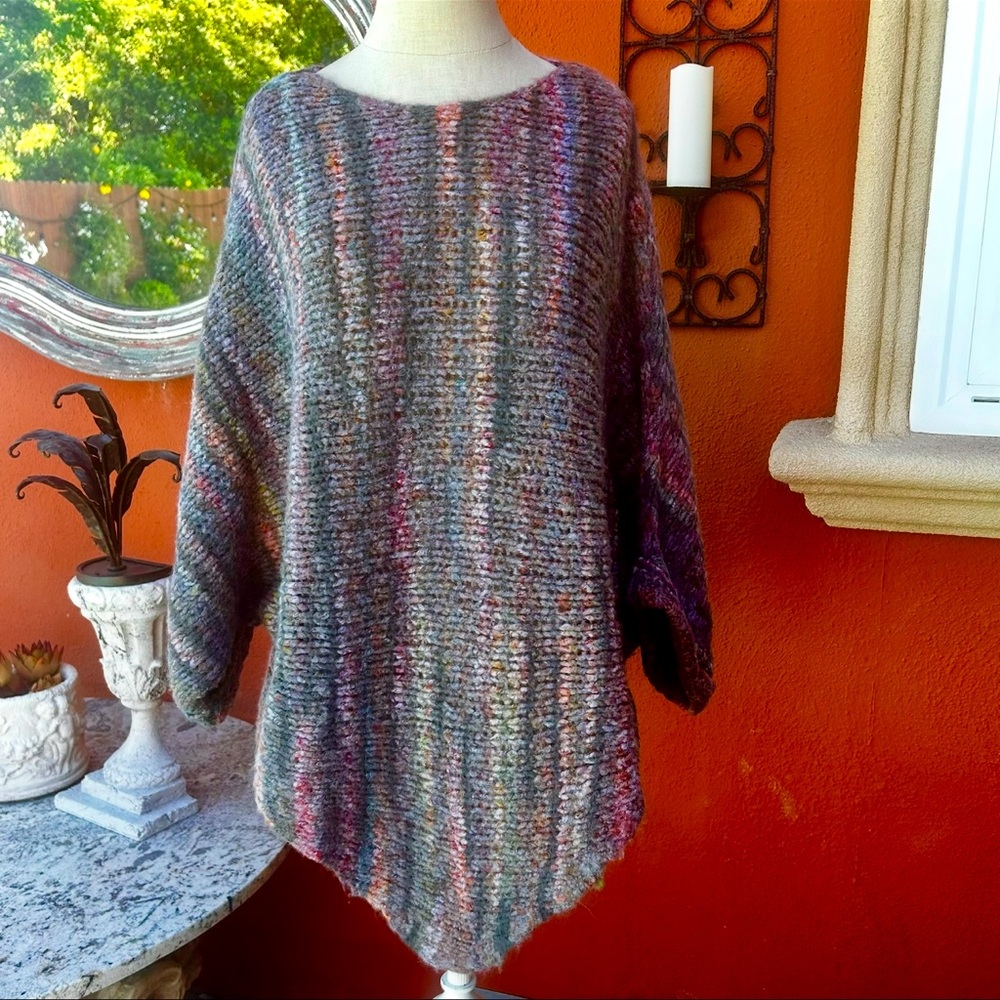 Beretti Colorful Wool Blend Poncho Sweater